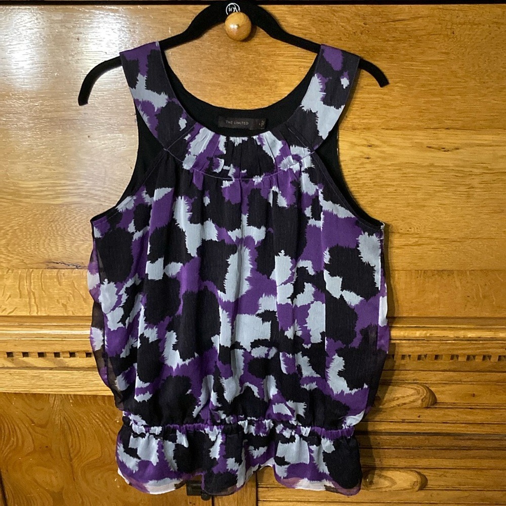 The‎ Limited Purple Abstract Print Sleeveless Smocked Hem Blouse Womens Large